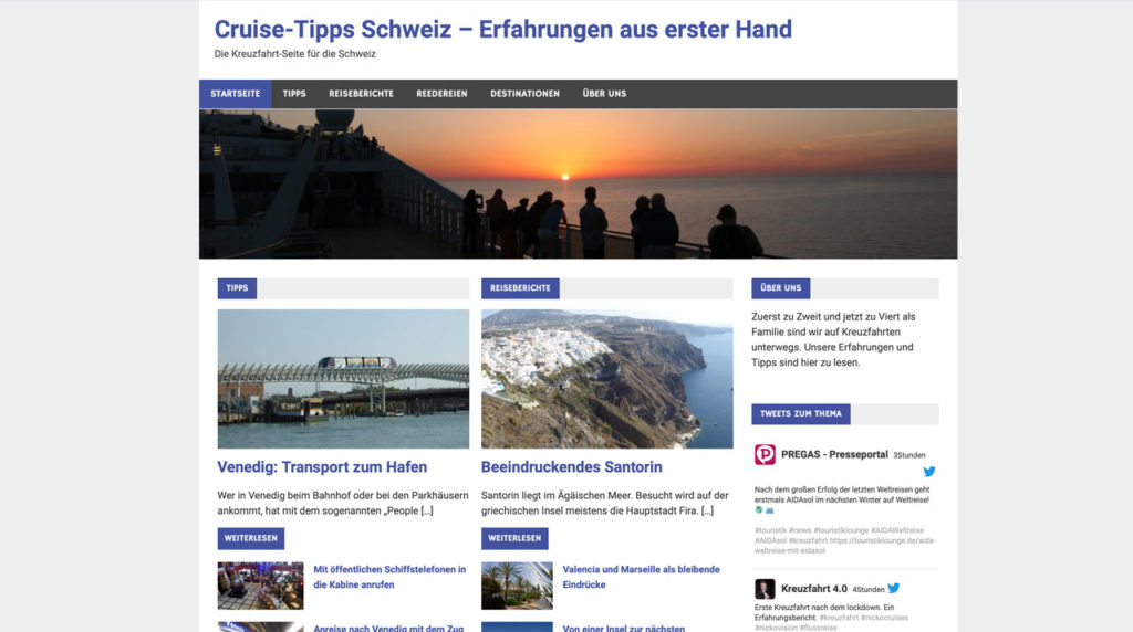 Schweizer Webseite zu Kreuzfahrten