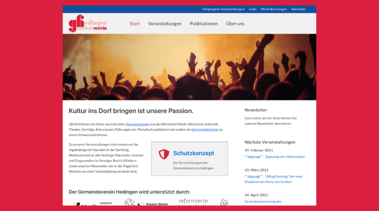 Event-Übersicht mit Buchungs-Tool für Hedingen